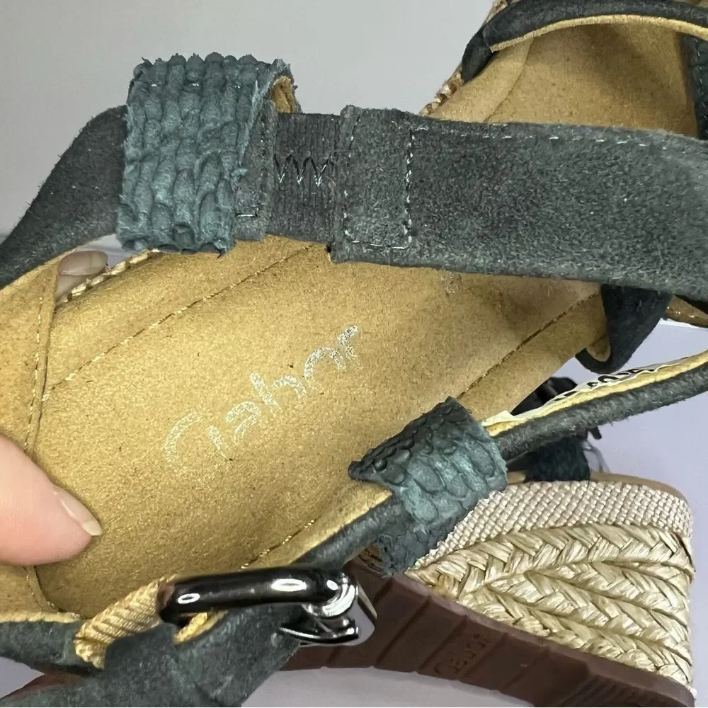 Gabor Leather/Suede Multi-Texture Snakeskin Blue Espadrille Wedges US 9 EU 40